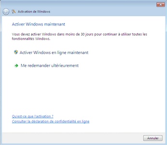 Activation de Windows 7