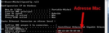 Commande MSDOS ipconfig/all