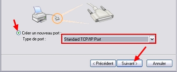 Choix du port de connexion TCP/IP pour une imprimante réseau - Windows XP