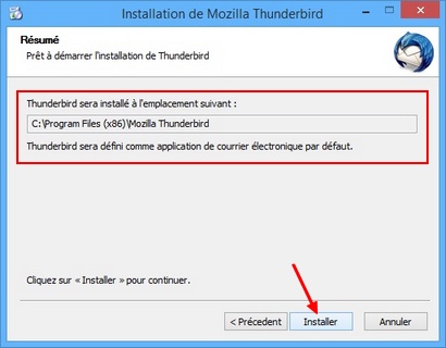 Options d'installation de Thunderbird