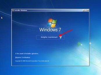 Installation de Windows 7 : Choix entre installation ou réparation de la version existante