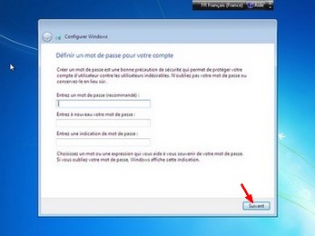 Installation de Windows 7 : Sécurité de la session par mot de passe