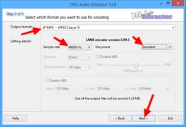 DVD Audio Extractor : Choix du format de sortie audio