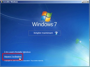 Choix de la réparation de Windows 7