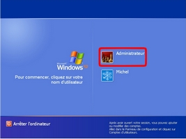 Ecran accueil Windows XP en mode sans échec : Affichage du compte administrateur caché
