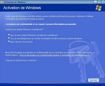 Activation de Windows XP