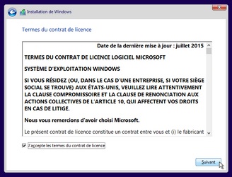 Acceptation des termes de licence (CLUF) de Windows 10