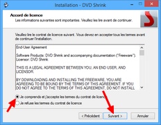 DVD Shrink : Acceptation des droits de licence