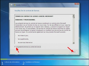 Installation de Windows 7 : Contrat de Licence Utilisateur Final (CLUF)