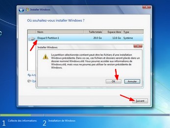 Installation de Windows 7 : Choix du disque dur ou de la partition où sera installé Windows 7