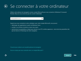 Installation de Windows 8 : 
Lier son adresse de compte Microsoft