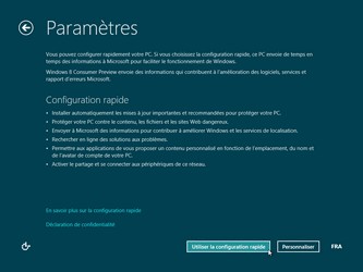 Installation de Windows 8 : Configuration des différents paramètres (MaJ, protection,...)