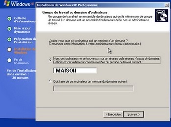 Groupe de travail ou domaines d'ordinateurs Windows XP