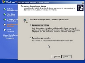 Paramètres de gestion de réseau de Windows XP