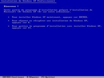 Choisir : Installer ou réparer Windows XP