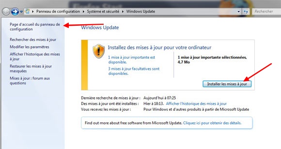 Mise à jour Windows 7