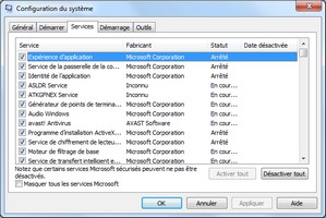 Onglet Services de l'outil MSconfig de Windows 7 et Windows 8