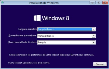 Choix de la langue, récupération Windows 8