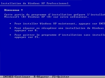 Choisir installer ou réparer Windows XP