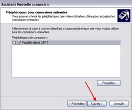 Périphériques pour connexions entrantes - Windows XP